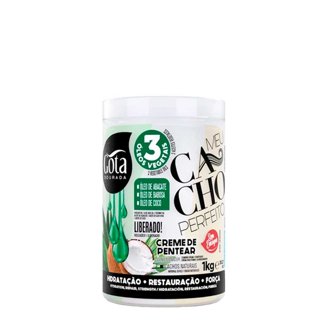 Gota Dourada Meu Cacho Perfeito creme pentear 3 óleos vegetais