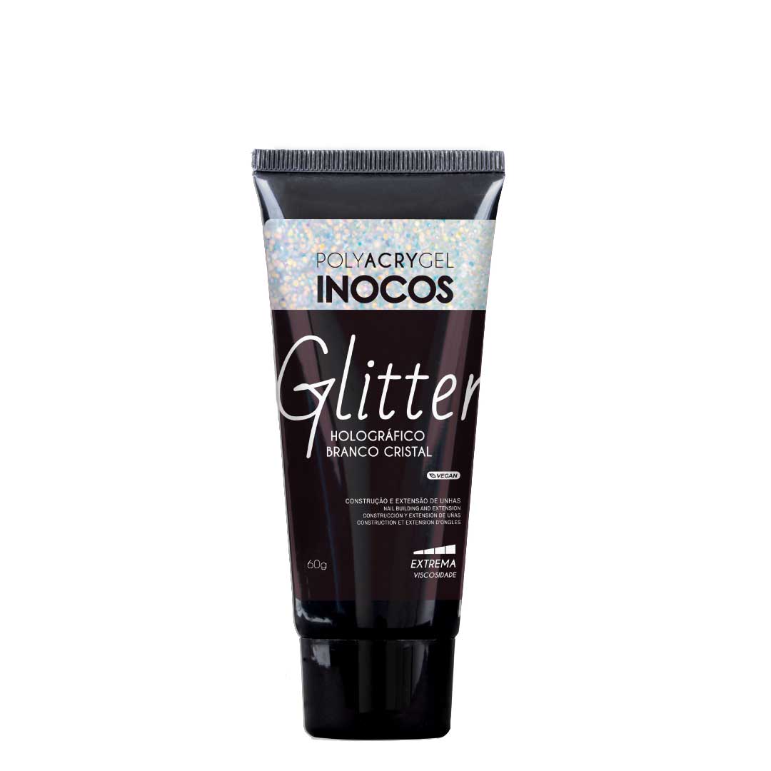 Inocos polyacrygel bisnaga holográfico branco cristal