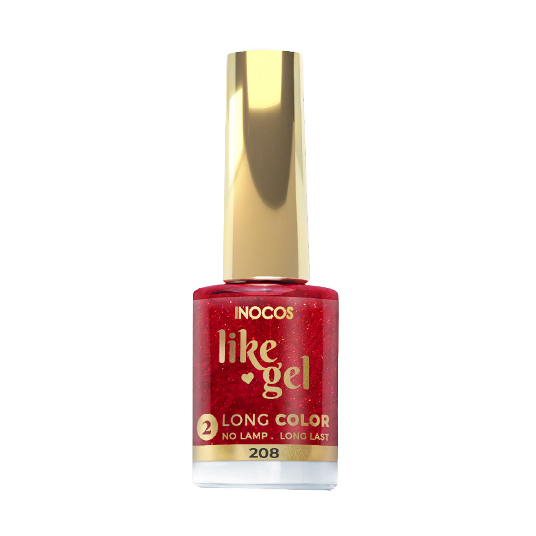 Inocos Like Gel verniz de unhas efeito gel dama de copas vermelho brilhos metalizados 208