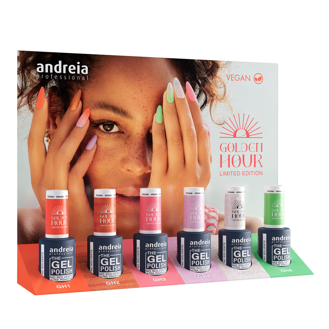 Andreia verniz de unhas de gel coleção Golden Hour com expositor