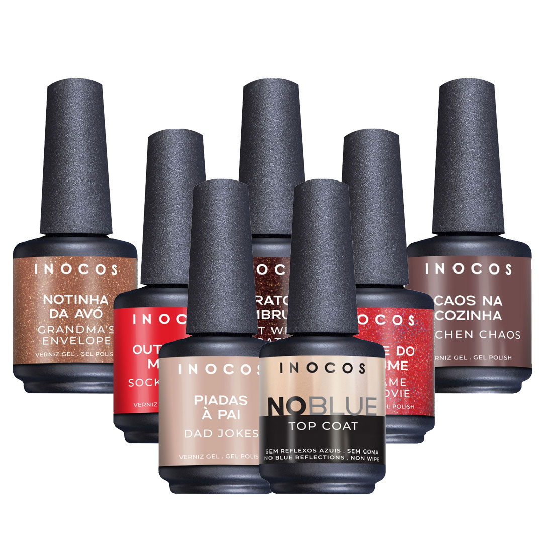 Inocos verniz gel coleção O Típico Natal com top coat noblue