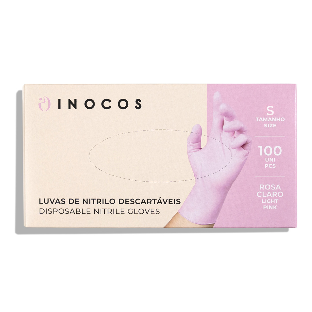 Inocos luvas de nitrilo descartáveis rosa sem pó caixa 100uni S