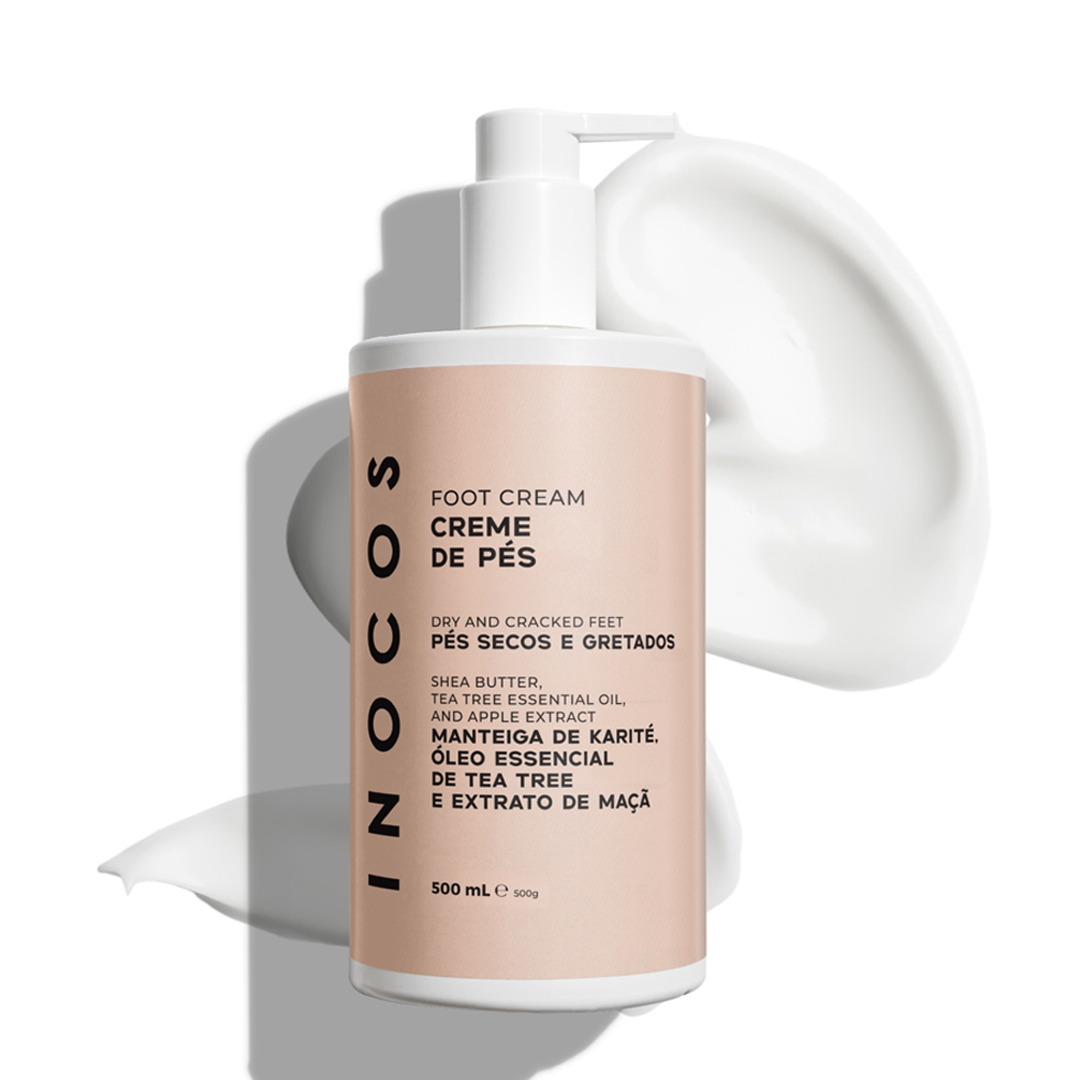 Inocos creme de pés manteiga de karité, tea tree e extrato de maçã