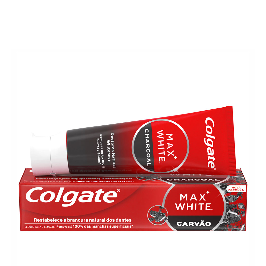 Colgate pasta de dentes max white branqueadora carvão