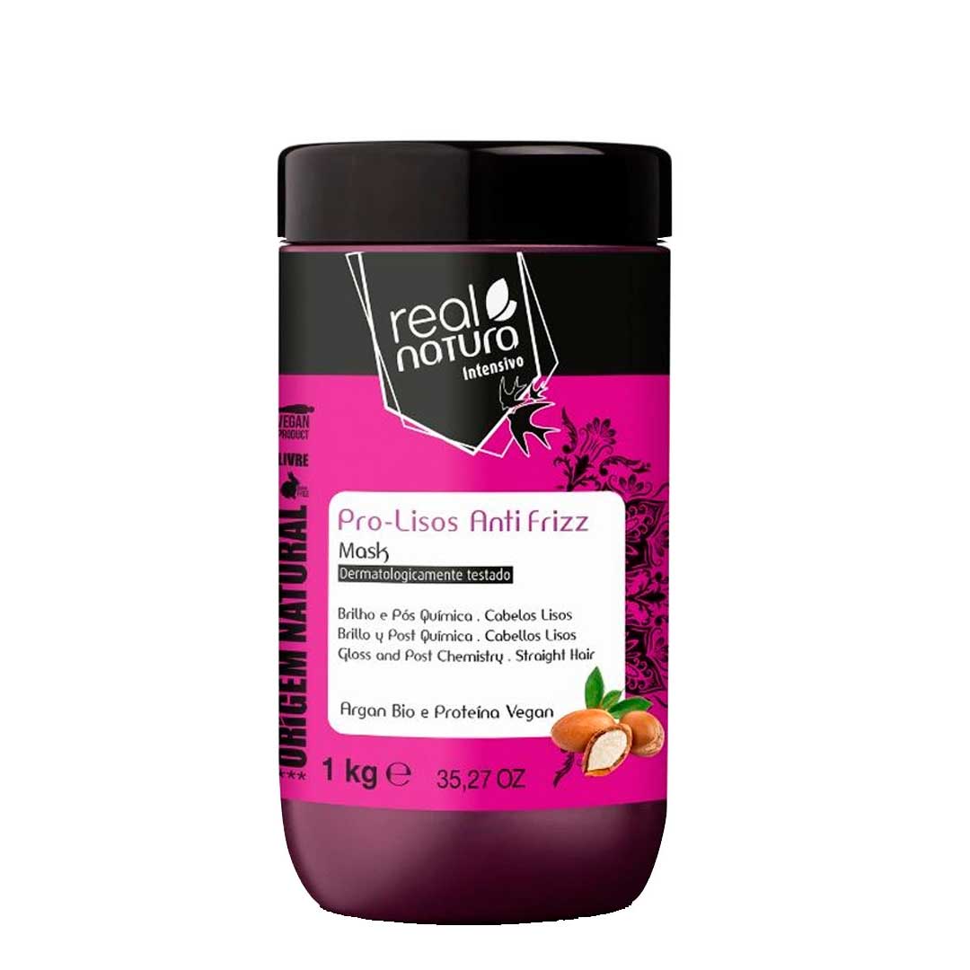 Real Natura Pro-Lisos Anti Frizz Argan máscara sem sal